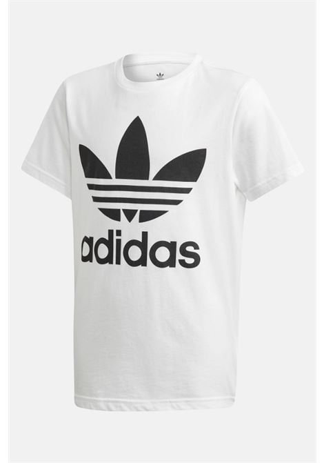 T-shirt sportiva bianca per bambino e bambina con maxi stampa Trefoil ADIDAS ORIGINALS | DV2904.